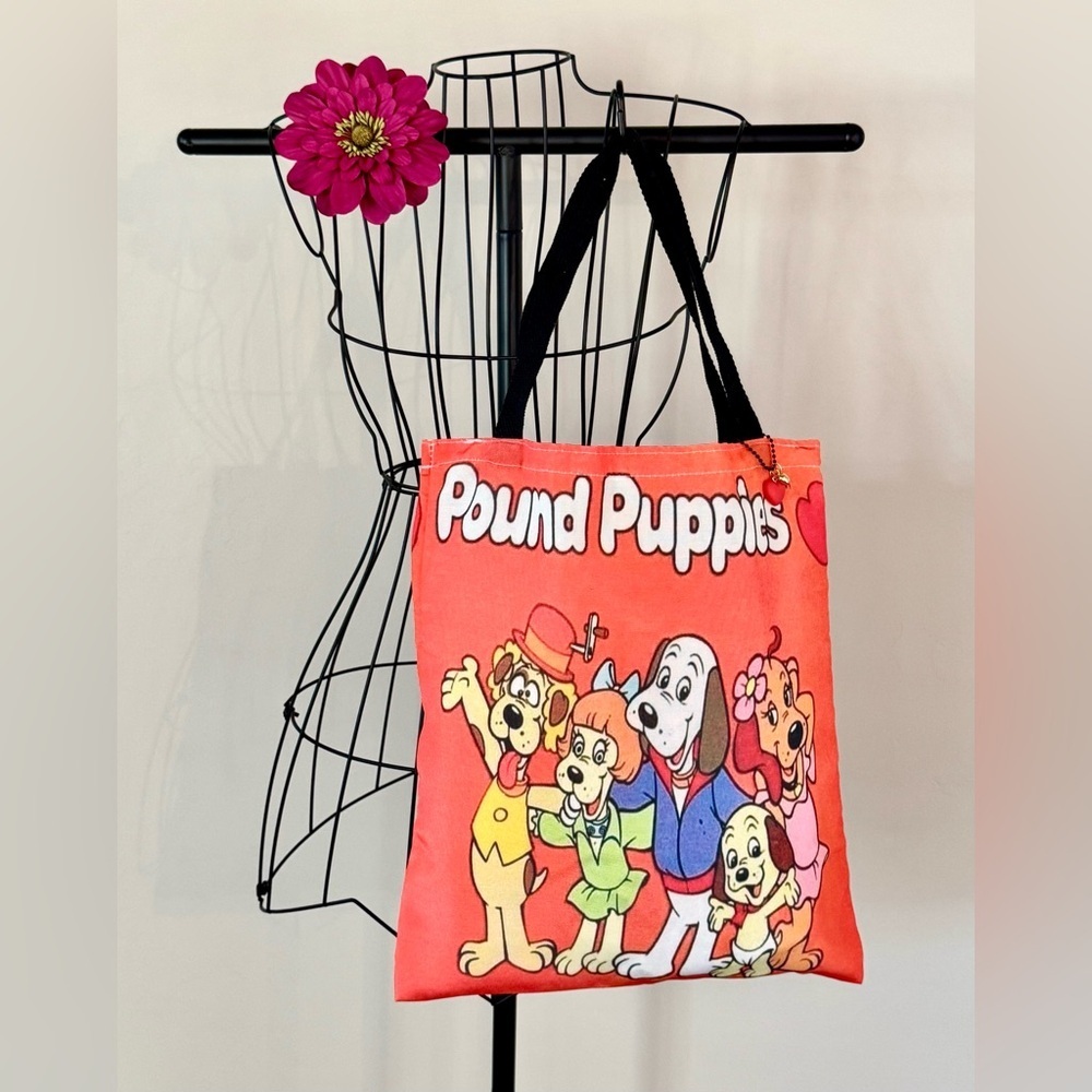 New Pound Puppies Retro 80s Style Shopping Bag Purse Tote w/ Heart Charm - 15” - Picture 2 of 10